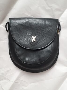 Vintage Paloma Picasso Black Leather Mini Crossbody Saddle Bag